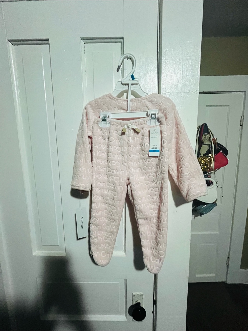 Calvin Klein Pale Pink Quilted Footed Baby Set